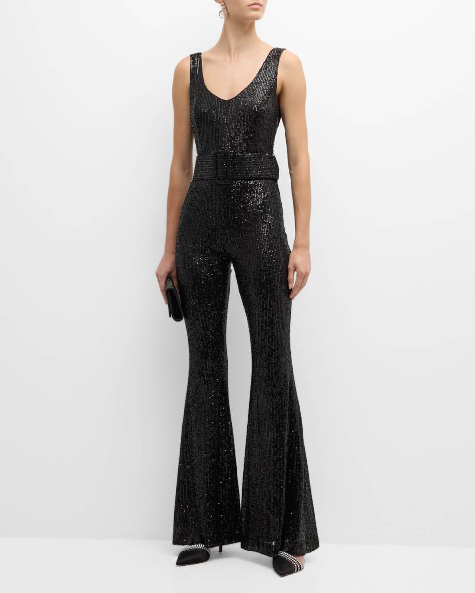 Rika Sleeveless Sequin Flare Jumpsuit
