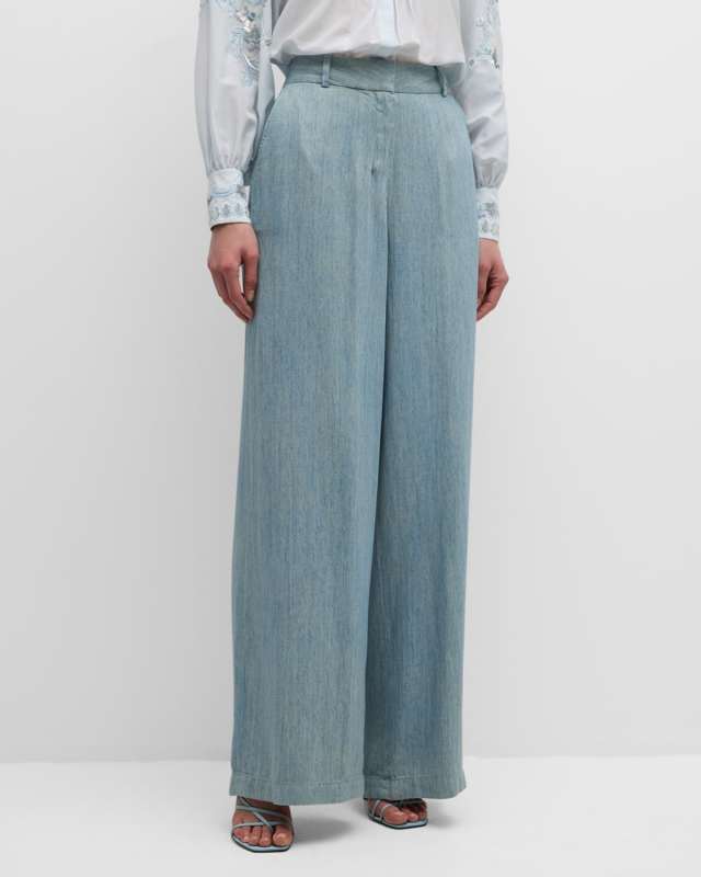 Lydia Heathered Straight-Leg Pants