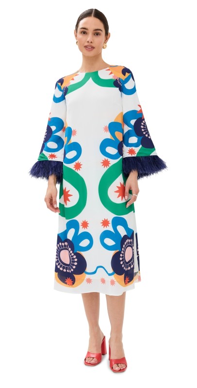 Borgo de Nor Seraphina Viscose Crepe Dress Tropical Night Placement White