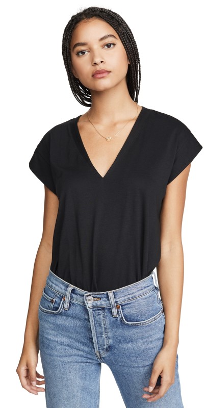 FRAME Le Mid Rise V Neck Tee Blanc
