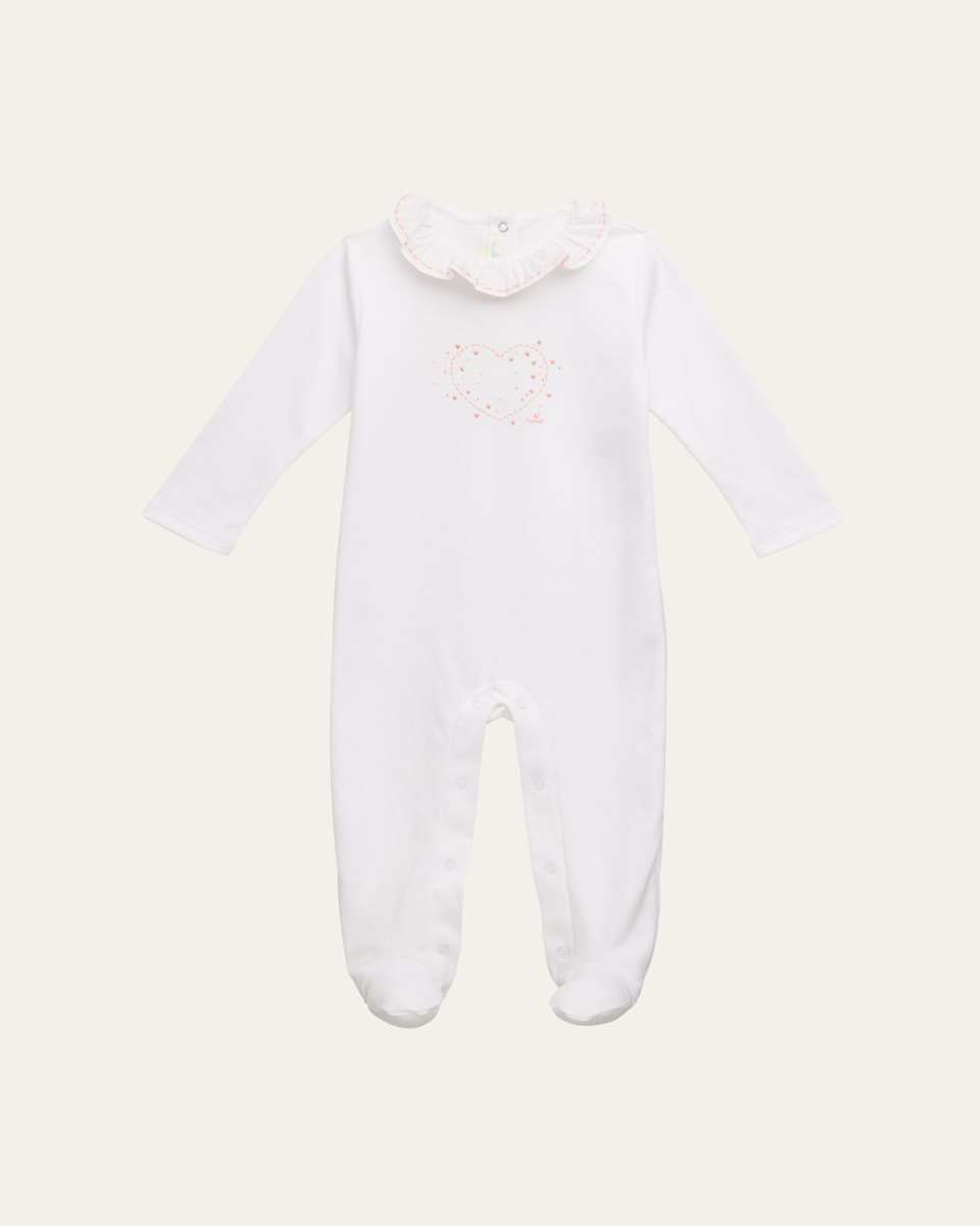 Girl's Heart-Embroidered Coverall, Size Newborn-