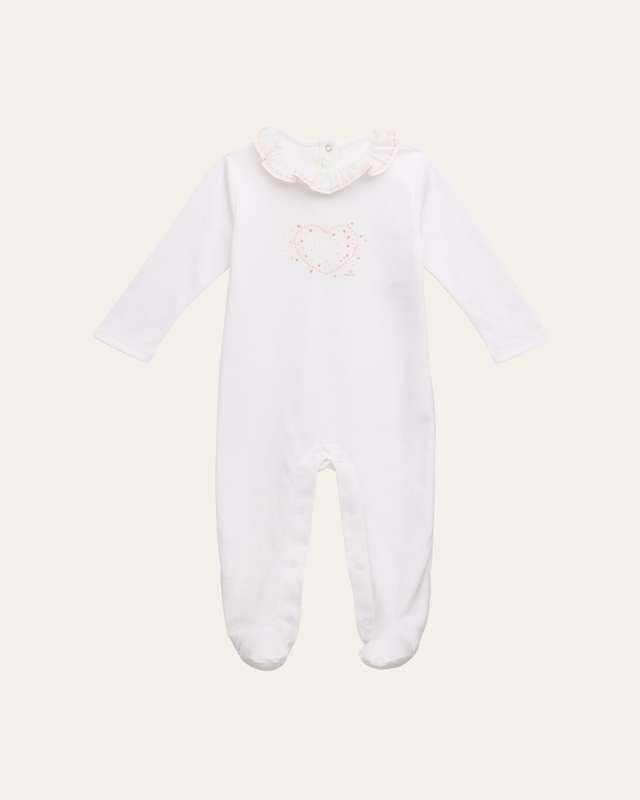 Girl's Heart-Embroidered Coverall, Size Newborn-