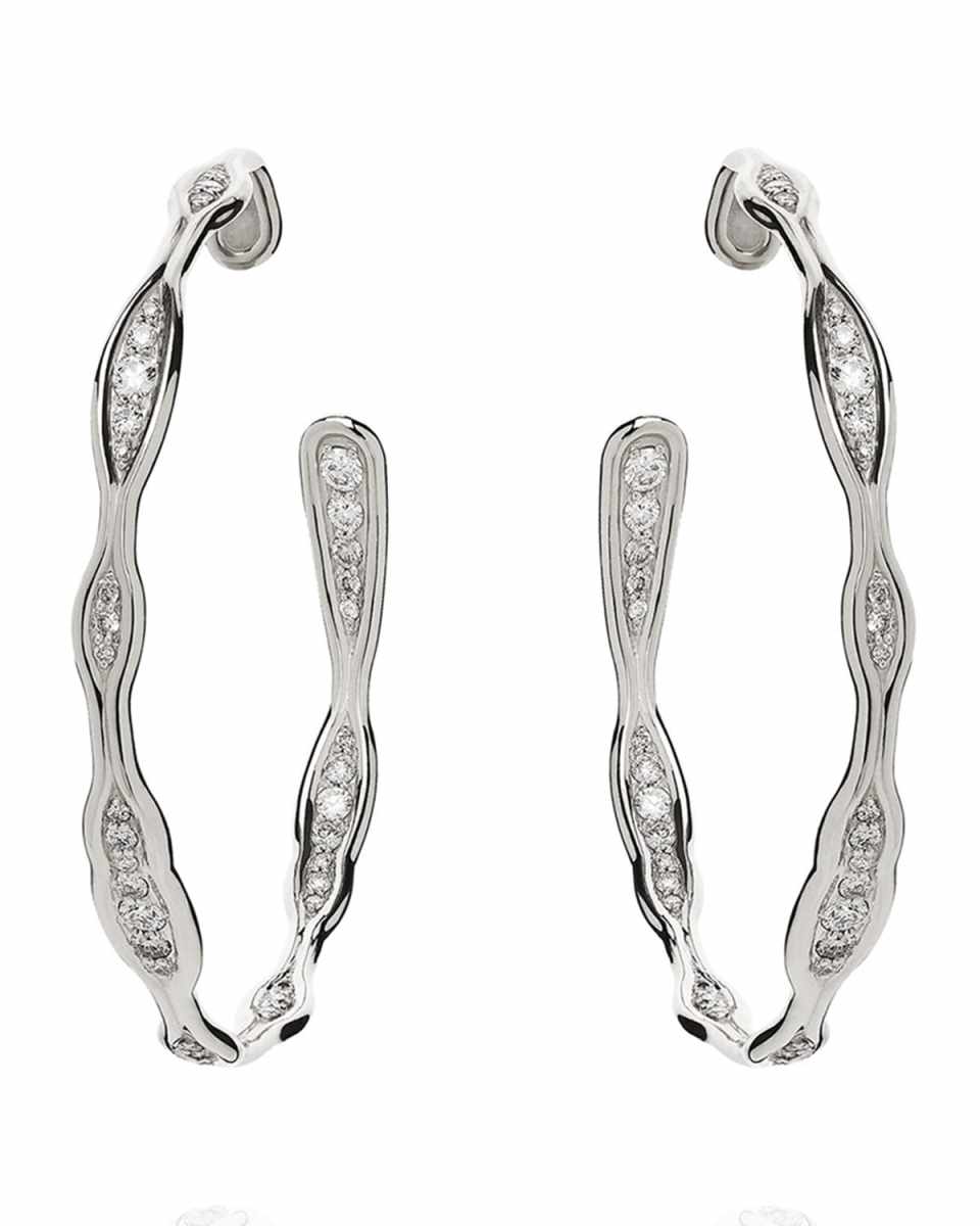 Fluid Diamond Hoop Earrings in 18k White Gold