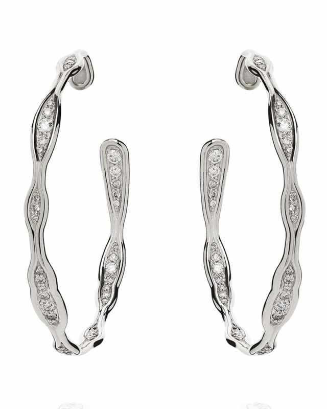 Fluid Diamond Hoop Earrings in 18k White Gold