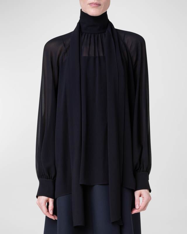 Silk Georgette Tie Neck Blouse
