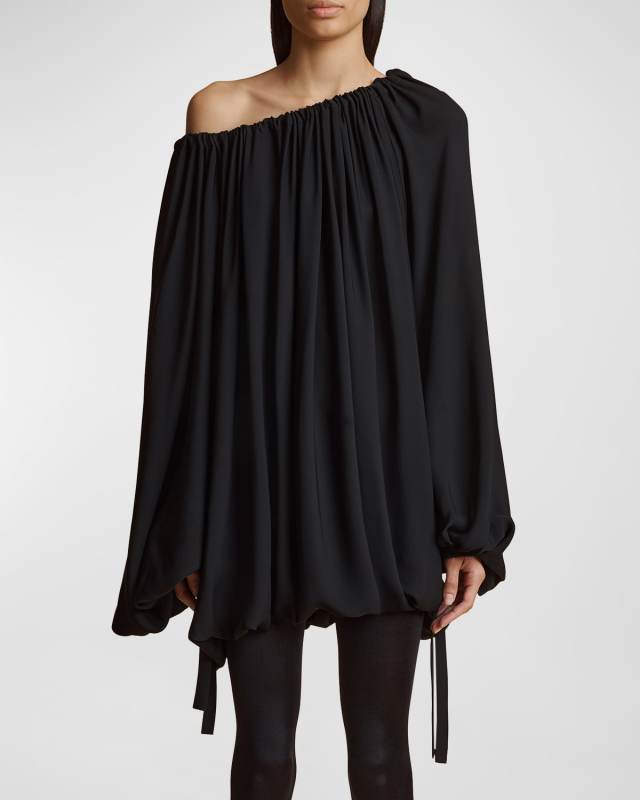 Nash One-Shoulder Draped Silk Crepe Dress