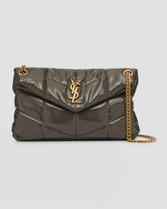 Lou Puffer Small YSL Shoulder Bag in Quilted Smooth Leather
