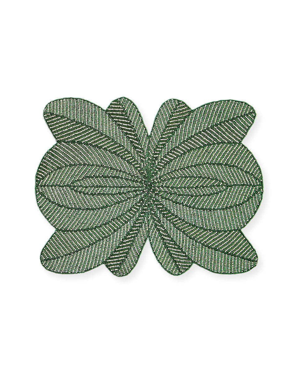Green Peacock Hand-Beaded Placemat