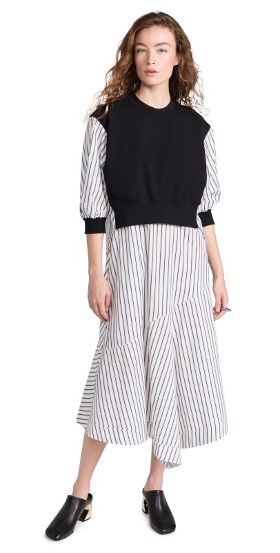 3.1 Phillip Lim Tear Drop Sleeve Sweatshirt Combo Dress Blk Multi