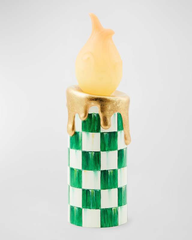 Cozy Christmas Illuminated Check Melting Candle, Green