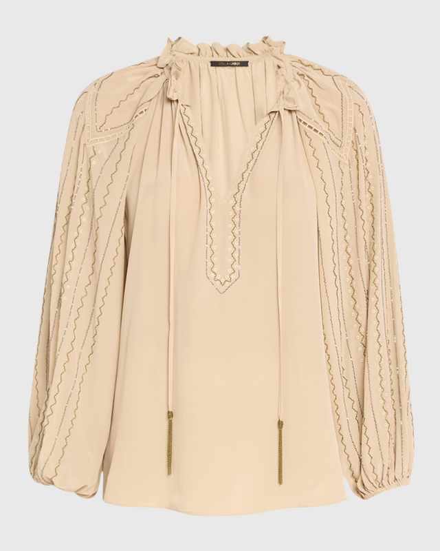 Blakely Chain-Trim Eyelet Silk Blous