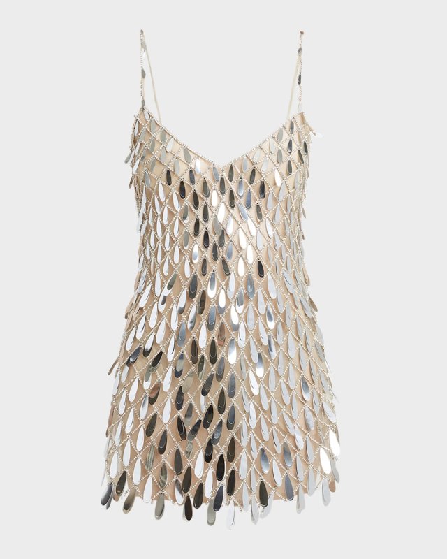 Bead Embellished Tulle Sleeveless Mini Dress