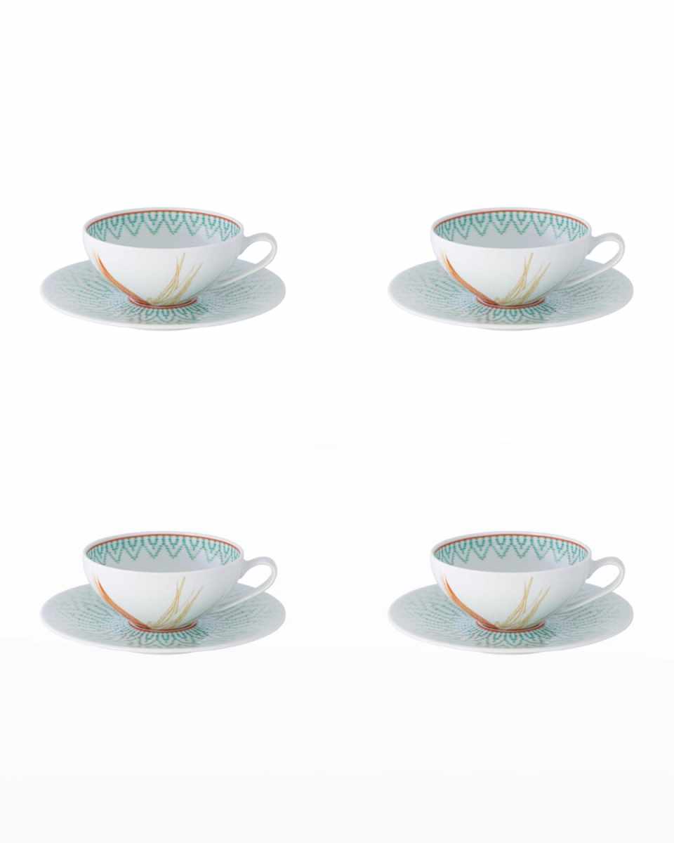 Fiji Tea Cups & Saucers, Set of 4