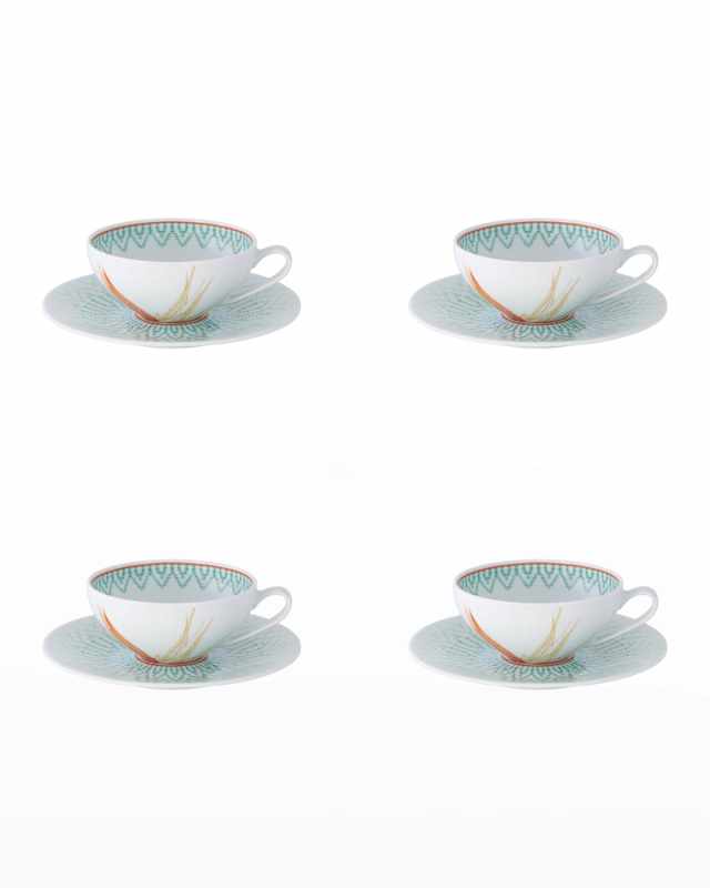 Fiji Tea Cups & Saucers, Set of 4