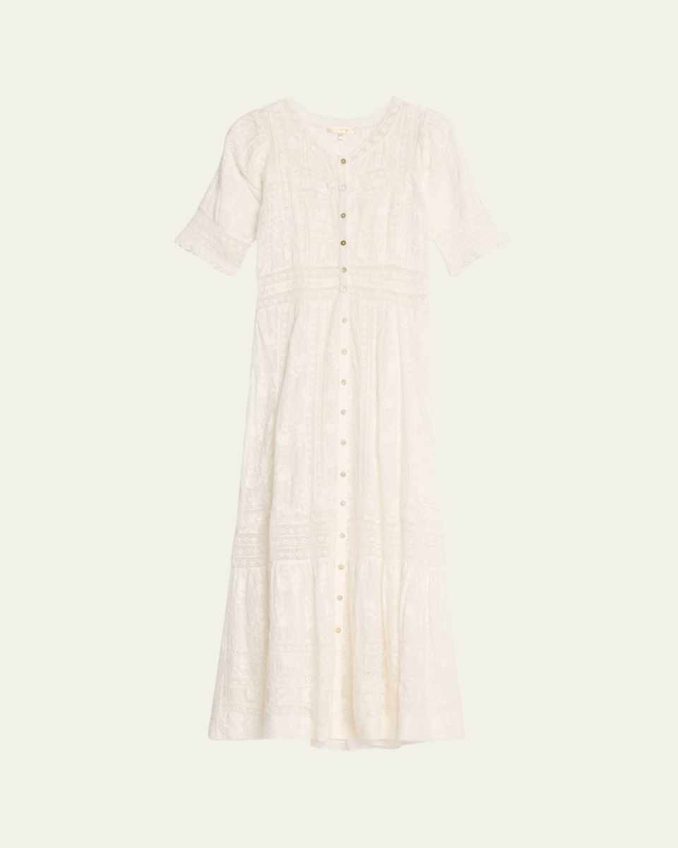 Minka Broderie Anglaise Short-Sleeve Maxi Dress