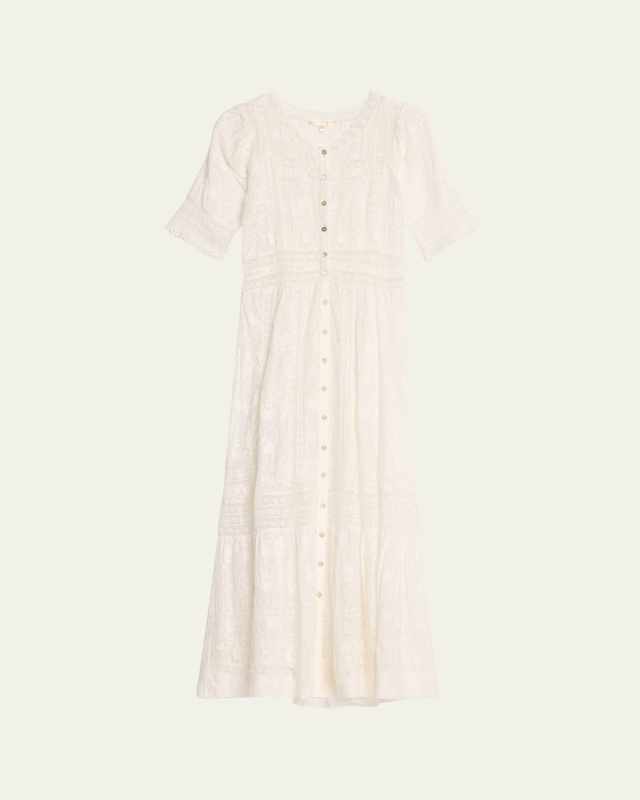 Minka Broderie Anglaise Short-Sleeve Maxi Dress