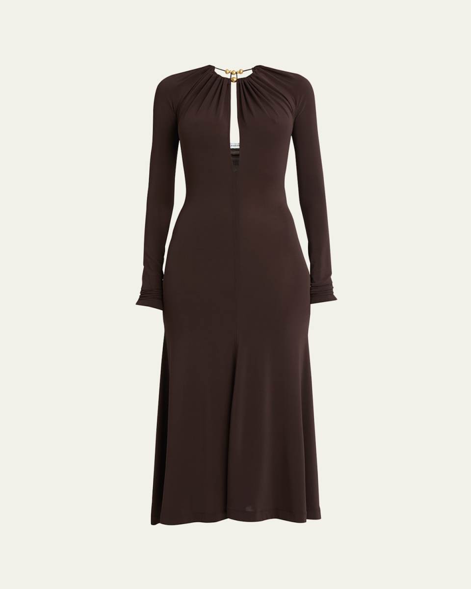 Long-Sleeve Halter Jersey Dress