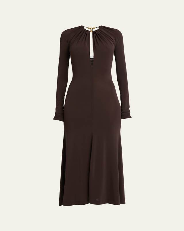 Long-Sleeve Halter Jersey Dress