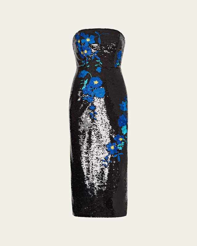 Kait Floral-Embroidered Sequin Midi Dress
