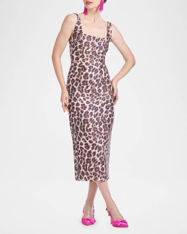 Cressida Leopard-Print Mikado Midi Dress