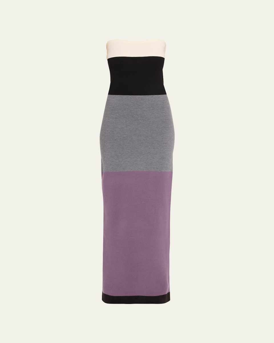 Zorina Colorblock Strapless Wool Maxi Dress