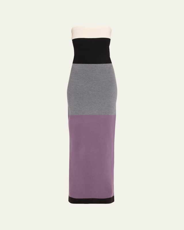 Zorina Colorblock Strapless Wool Maxi Dress