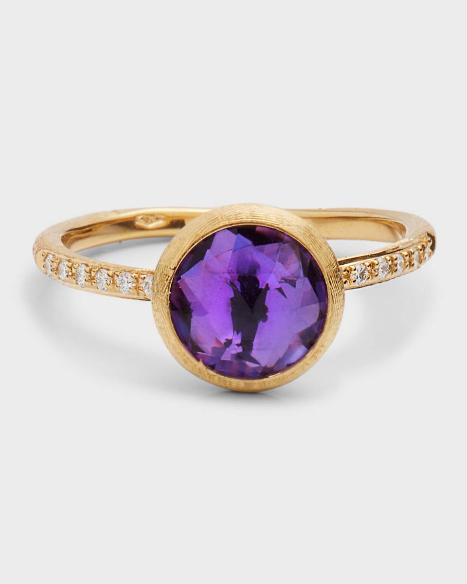 Jaipur Color 18K Gold Amethyst & Diamond Stackable Ring, Size