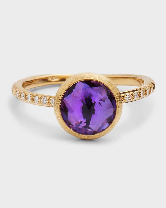 Jaipur Color 18K Gold Amethyst & Diamond Stackable Ring, Size