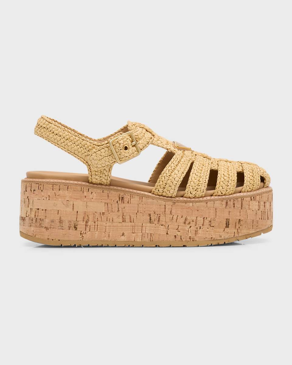 Raffia Cork Platform Fisherman Sandals