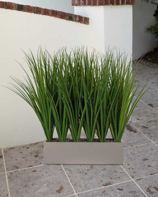 Faux Grass In Grey Trough, 38"T