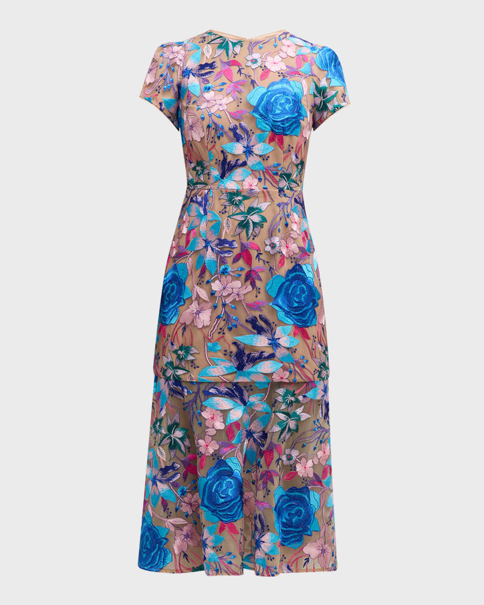 Tahlia Floral-Embroidered Trumpet Midi Dress