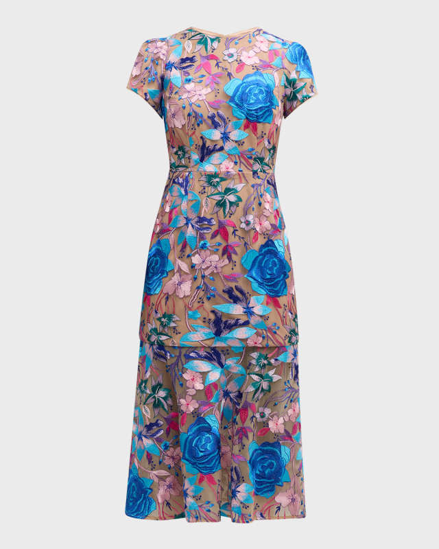 Tahlia Floral-Embroidered Trumpet Midi Dress