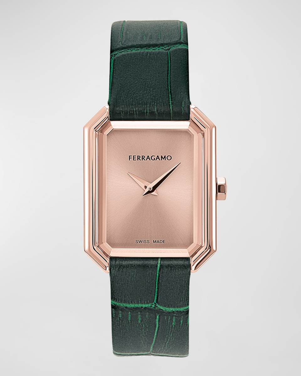26.5x33.5mm Ferragamo Crystal Watch with Calf Leather Strap