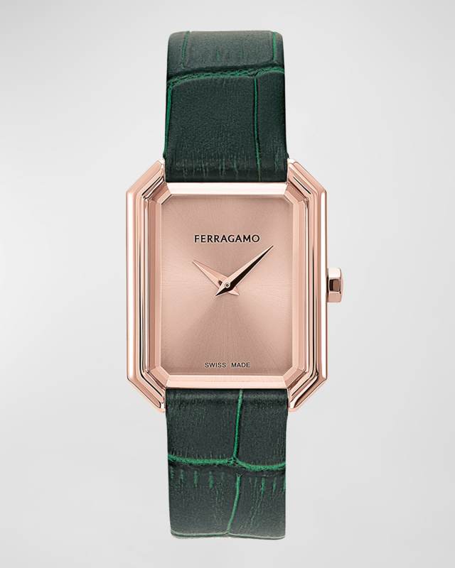 26.5x33.5mm Ferragamo Crystal Watch with Calf Leather Strap