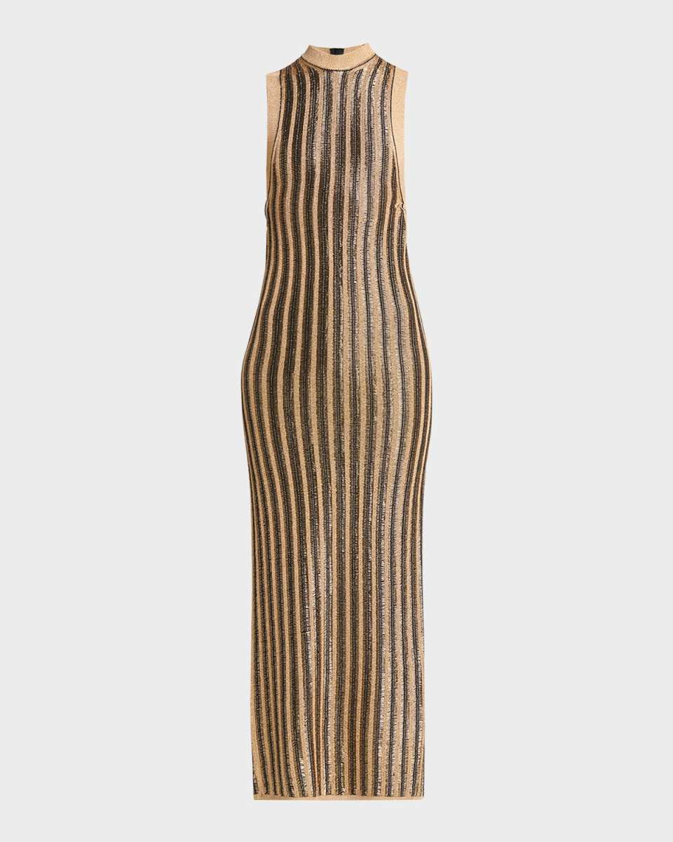 Lurex Ribbed Knit Midi Dress