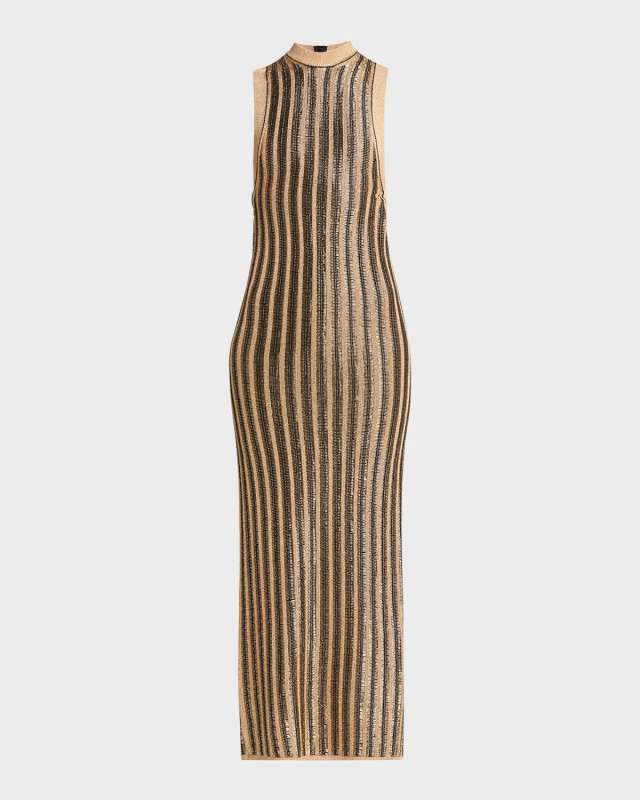 Lurex Ribbed Knit Midi Dress