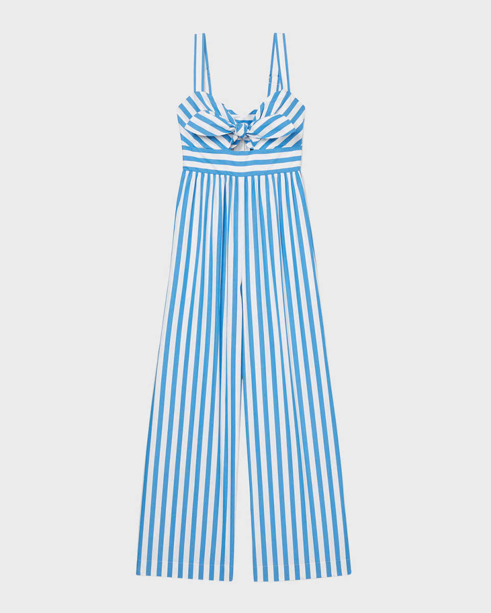 summer stripe cutout cotton jumpsuit
