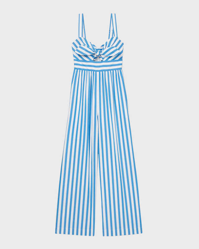 summer stripe cutout cotton jumpsuit