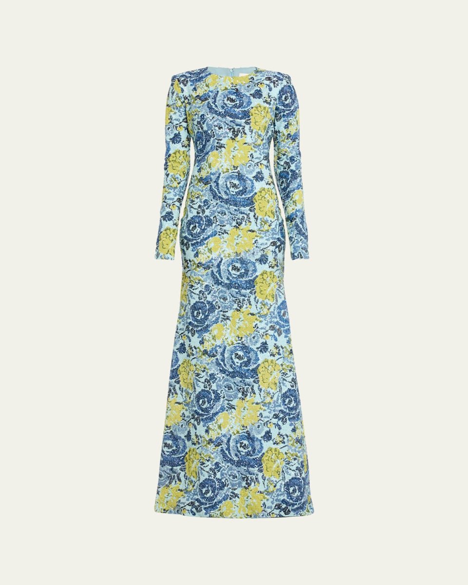 Penny Sequined Floral Print Gown