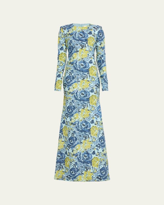 Penny Sequined Floral Print Gown