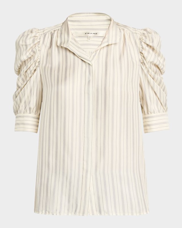 Gillian Stripe Puff-Sleeve Top