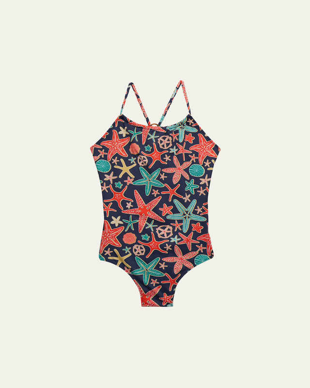 Girl's Gazette Starfish-Print One-Piece Swimsuit, Size 2-1