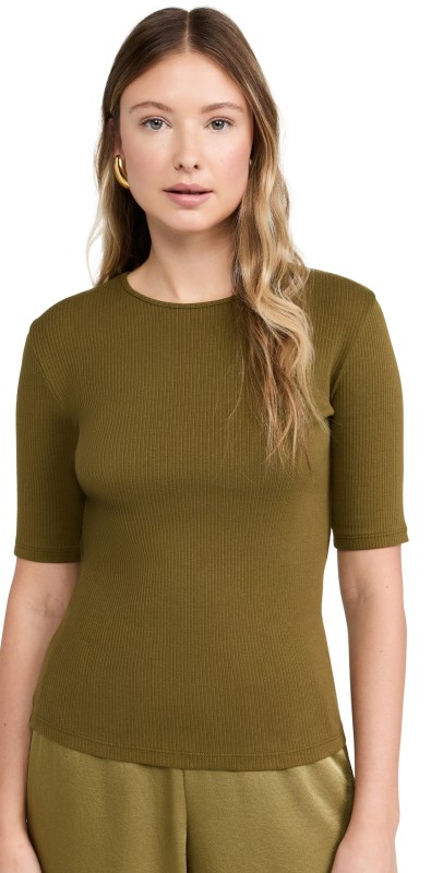 Vince Rib Elbow Sleeve Crew Tee Laurel
