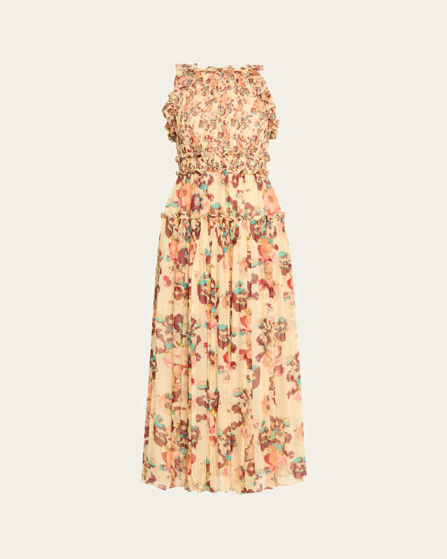 Elea Floral Printed Silk Maxi Dress