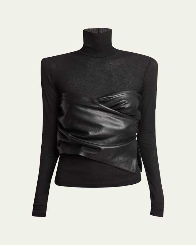 Kynlee Combo Turtleneck Alt-Leather Top