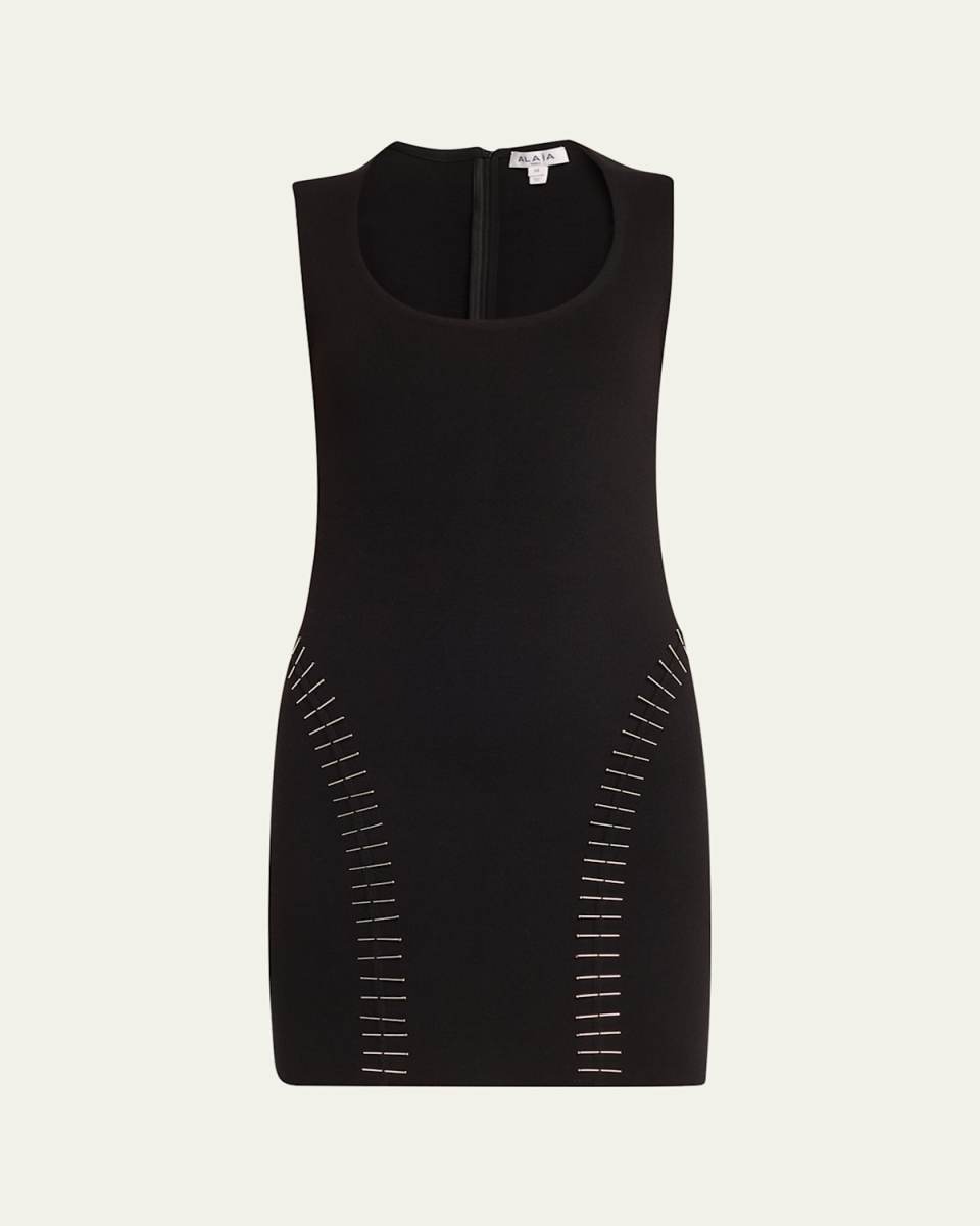 Pin Embroidered Wool Knit Mini Dress