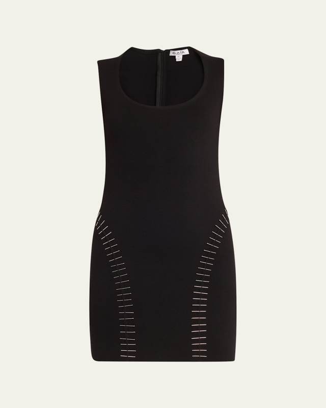 Pin Embroidered Wool Knit Mini Dress