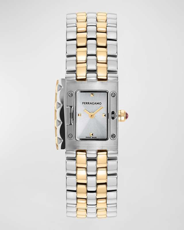 18.5x30mm Ferragamo Secret Watch with Silver Dial, Two Tone