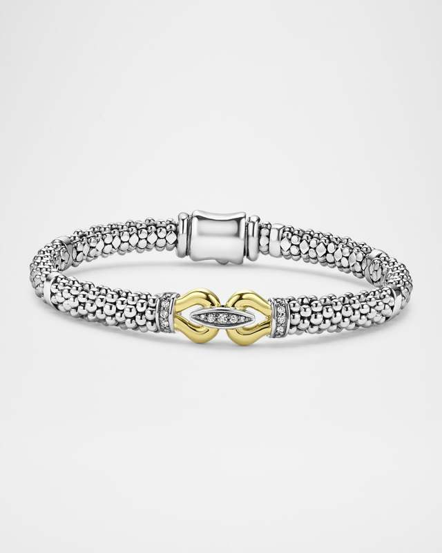 Silver and Gold Derby Bracelet with Diamonds, 9mm
