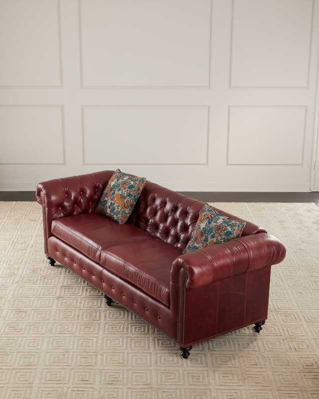 Rosa Leather Chesterfield Sofa, 93"
